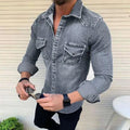 Denim Shirt Men Long Sleeve Washed Spring Summer Jean Tops