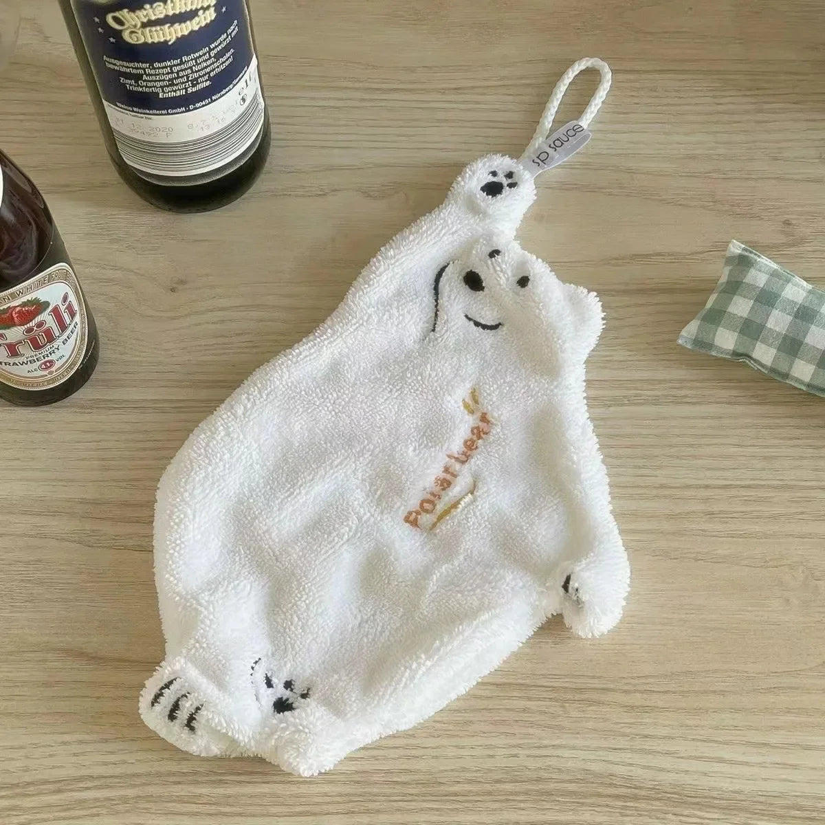 Polar Bear Hand Wiping Towel Super Absorbent Hanging Kitchen Towel Coral Design Thick Cartoon Hand Towel