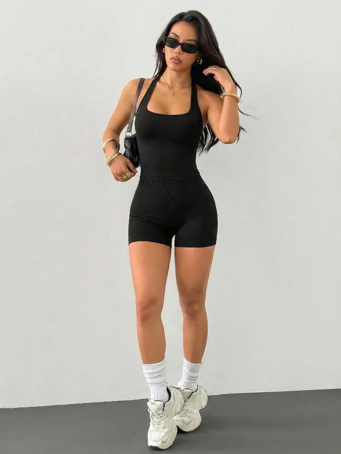 Women's Outdoor Sports Set: Tank Top + Shorts, Versatile For Daily Wear, Slimming Fit, Butt-Lifting, Lightweight And Sweat-Absor
