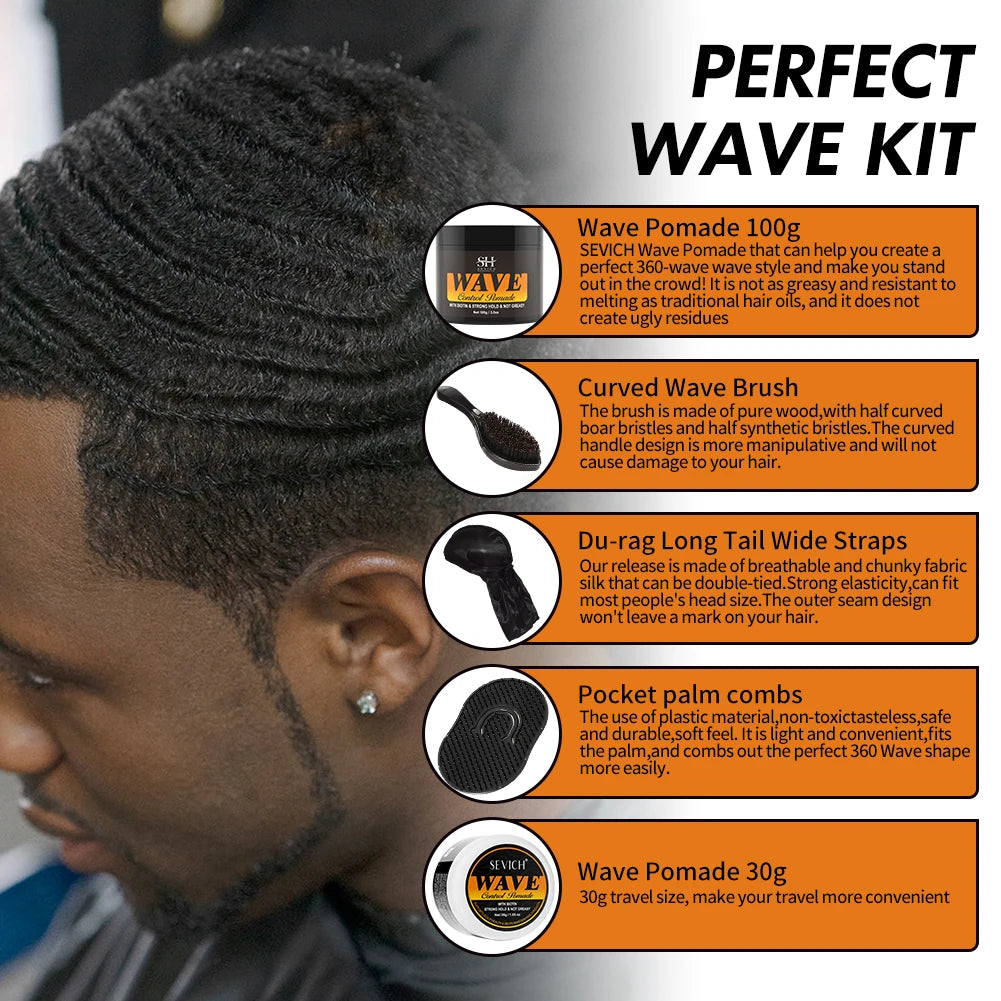 Biotin Wave Pomade For Deep Waves 360 Strong Hold Hair Styling Cream Wavy Hair Oil With Brush Waves Cream For African Black Men