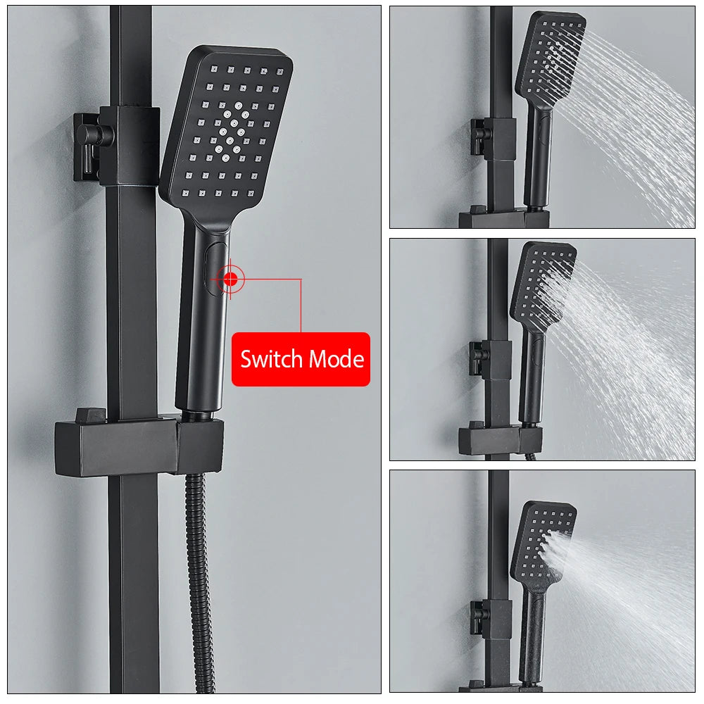 Shower Faucet Set Rainfall 3/4-ways Bathtub Tap With Bathroom Shelf Height Adjust Brass Mixer Crane Hot Cold Water Systems