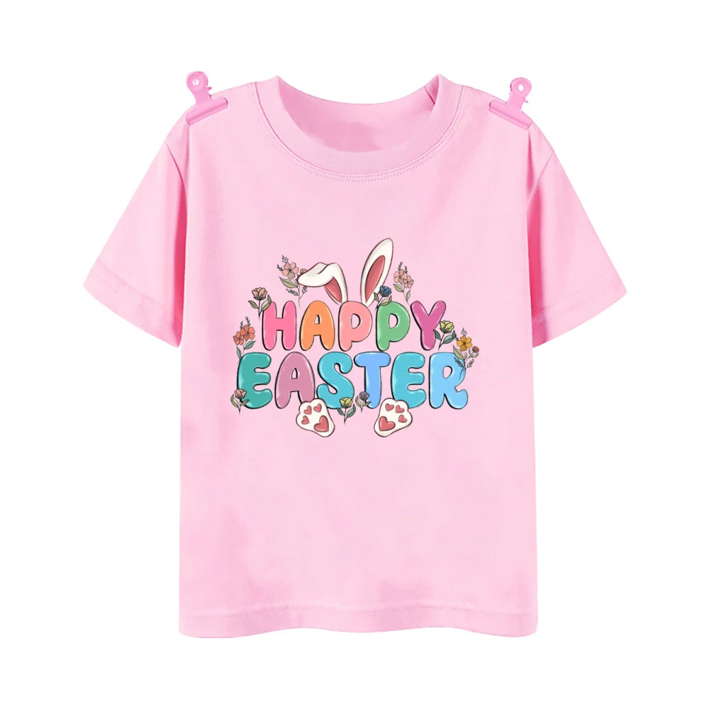Happy Easter Bunny Print Kids Shirt Easter Party Boys Girls Outfit T-shirt Child Holiay Clothes Children Short Sleeve Shirts Tee