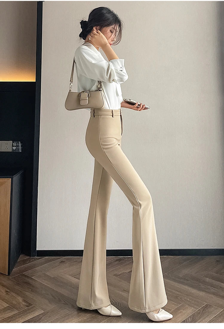 Slimming Flared Pants High Waist Elastic Suit Casual Spring Women's Sle Covering Meat Thin Long Trousers Casual Pants