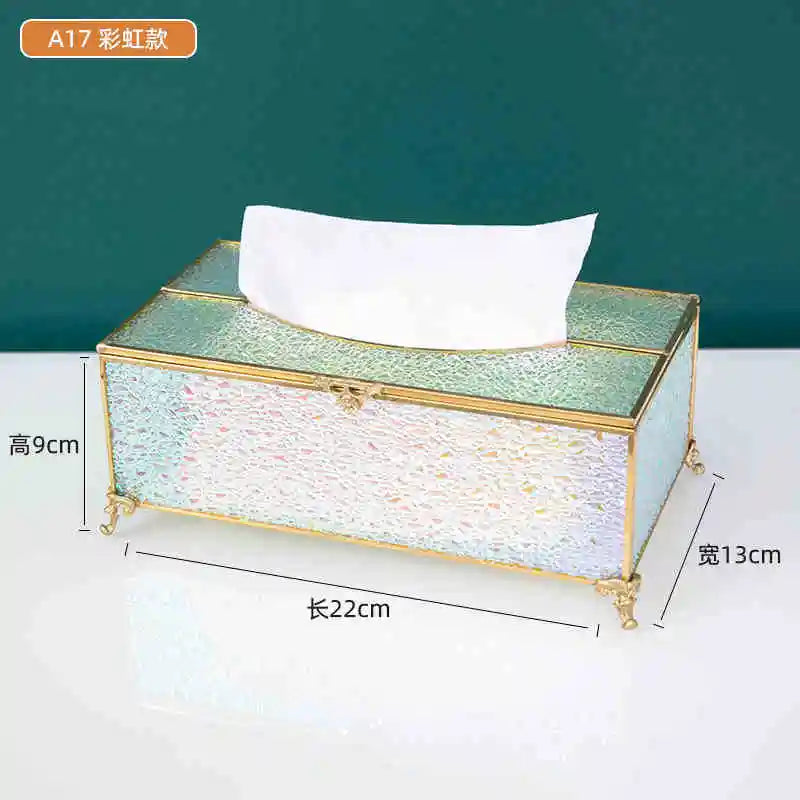 Vintage Brass Glass Tissue Box Living Room paper Storage Holder Tea Table Desktop Paper Box Hotel Restaurant Tissue Organizer