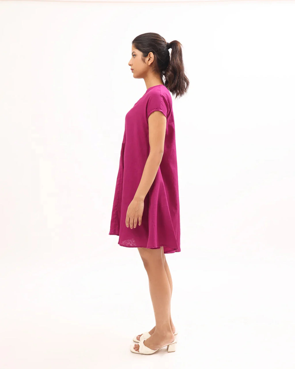 Women's Pink Solid Fit Flare Dress Cotton A-Line Dress Digital Printing Pockets Plain Dyed Techniques Sustainable Autumn