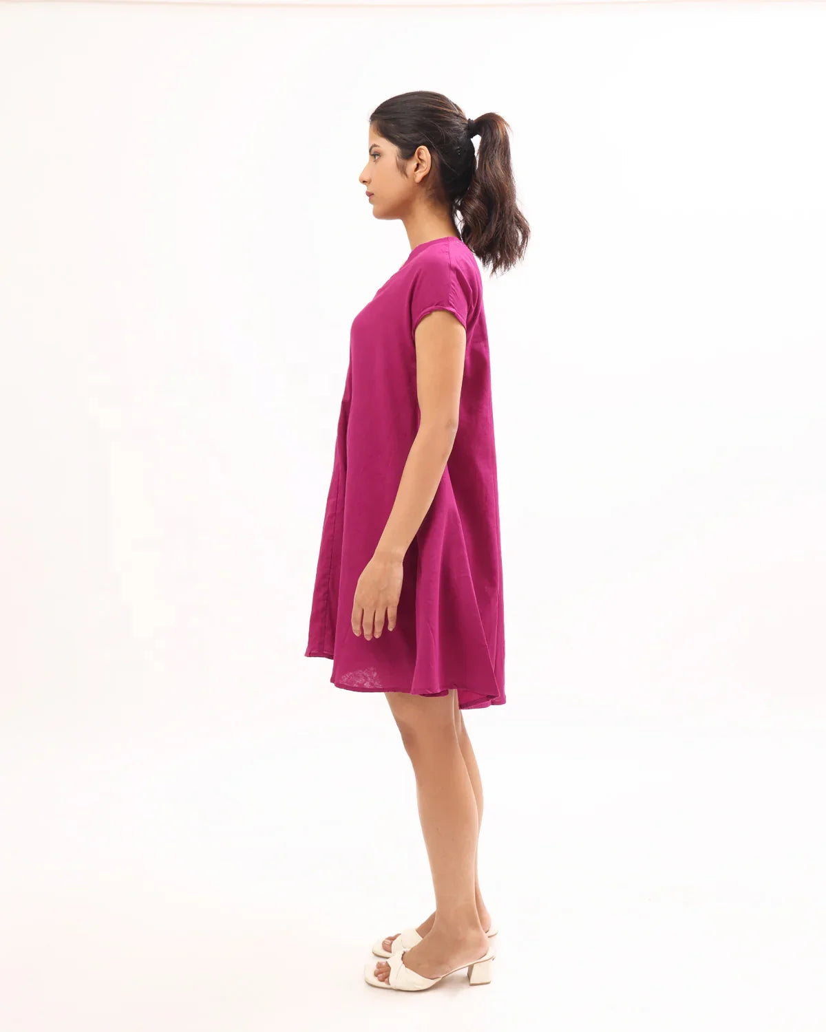 Women's Pink Solid Fit Flare Dress Cotton A-Line Dress Digital Printing Pockets Plain Dyed Techniques Sustainable Autumn