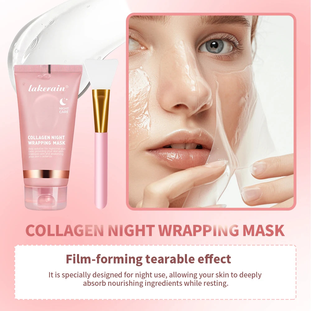 Collagen Overnight Wrapping Peel Off Facial Mask, Korean Collagen Night Wrapping Mask Deeply Hydrates Night Care Mask Cream 75ml