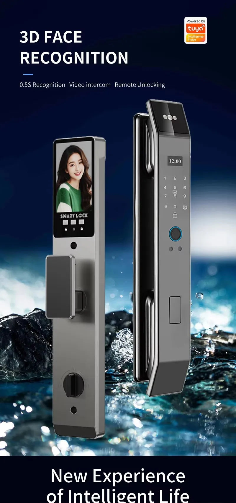 3D Face Recognition Palm Vein Recognition Tuya Automatic Lock With Camera Biometric Fingerprint Password Security Digital Lock