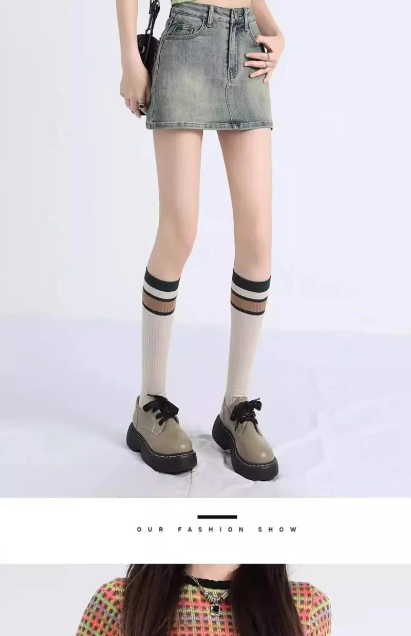 Sexy Retro Denim Skirt Women Anti-Light High Waist A-Line Slimming American Hot Girl Wrap Body Skirt Summer Fashion Mini Skirt