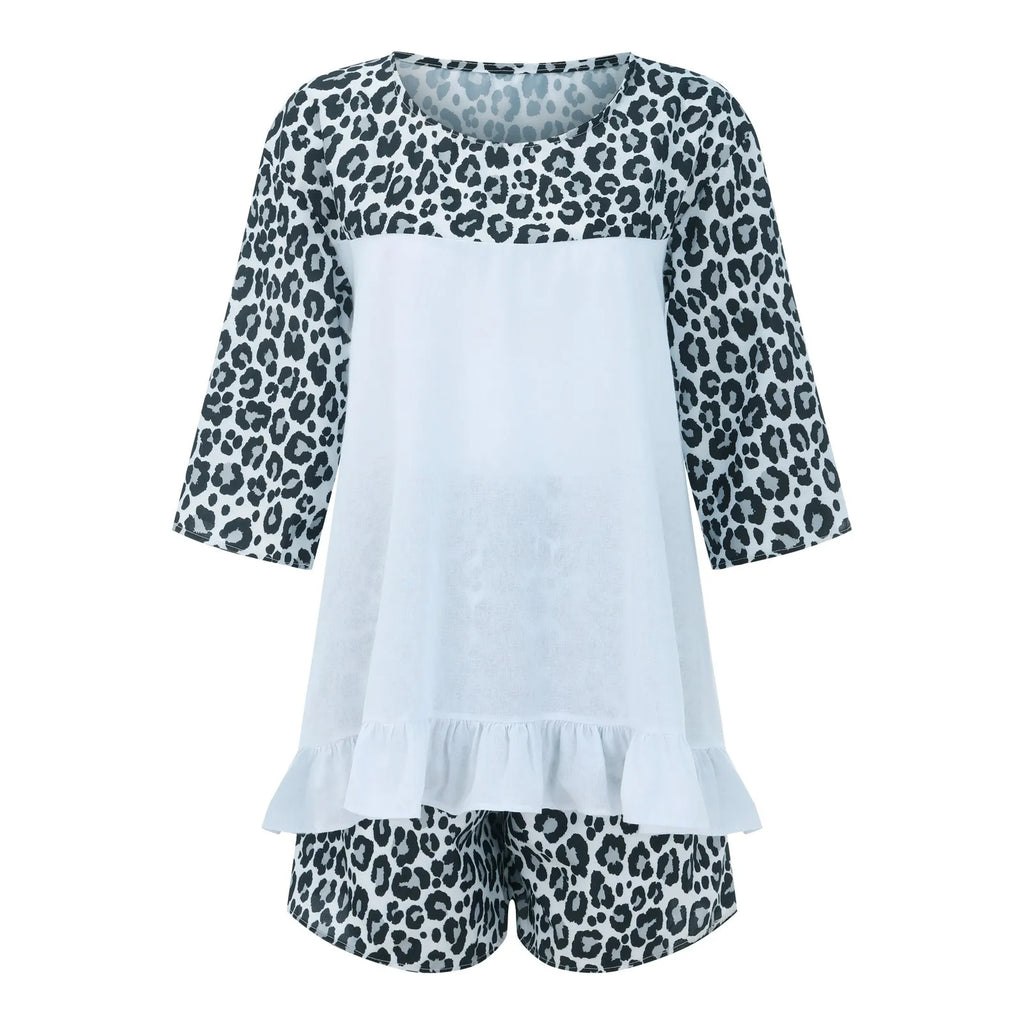 Women'S European And Fashion Leopard Print Stitching Loose Large Size Cotton And Linen Suit Ladies Board Shorts for Swimming
