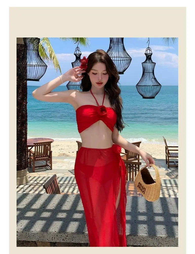 Bikini Set Invisible Push Up V Cut Small Large Bust Swimwear Summer Getaway Slimming Sexy Pure Chic Influencer Beach Resort