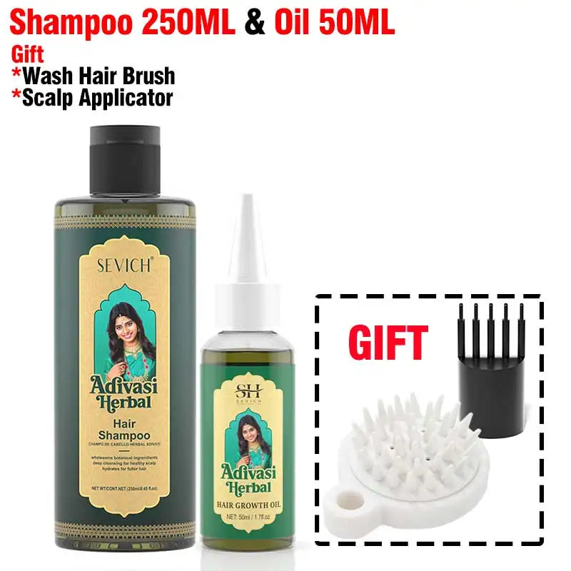 SEVICH Herbal Hair Growth Oil Set Ayurvedic Fast Hair Regrowth Thicken Serum India Adivasi Anti Hair Loss Hair Care Shampoo
