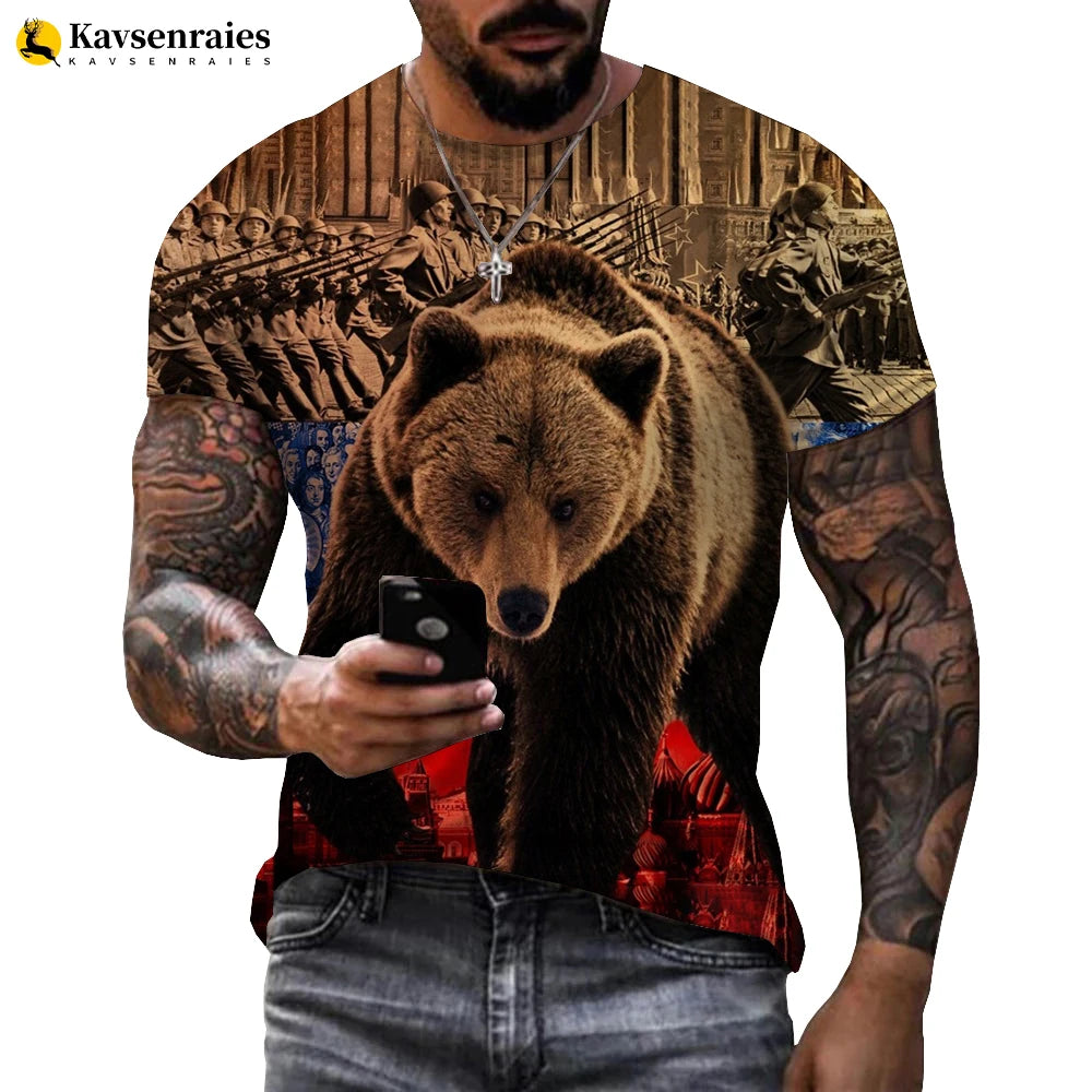 2022 Russia Flag 3D T-shirt Russia Bear CCCP Printed Harajuku Streetwear Oversized T Shirt Men Women Fashion Casual Cool Tops