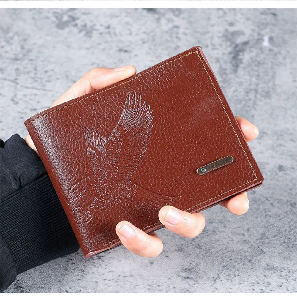 Soft Leather Coin Purse High-Value Eagle Pattern Wallet Short Men'S Wallet Pu Pu Wallet For Students Youth Gifts