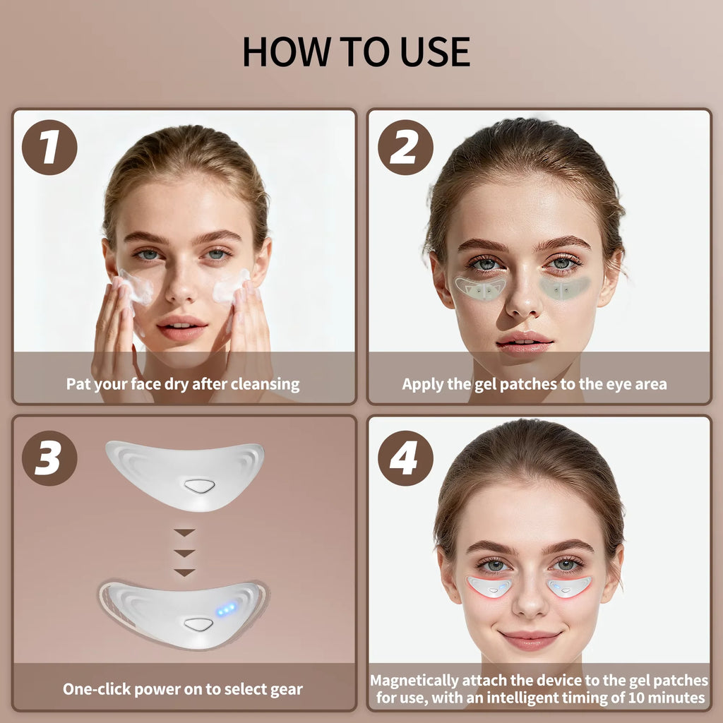 EMS Facial Eye Beauty Device With Gel Patches Red Light Eye Firming Massage For Eye Care Reducing Eye Bags Dark Circles