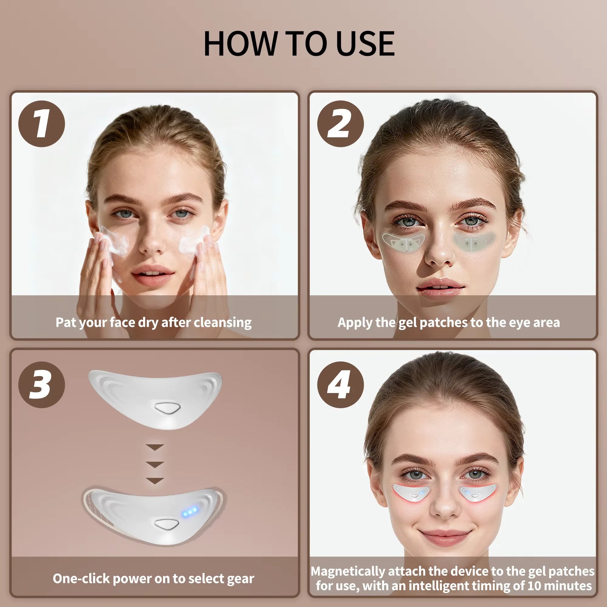 EMS Facial Eye Beauty Device With Gel Patches Red Light Eye Firming Massage For Eye Care Reducing Eye Bags Dark Circles