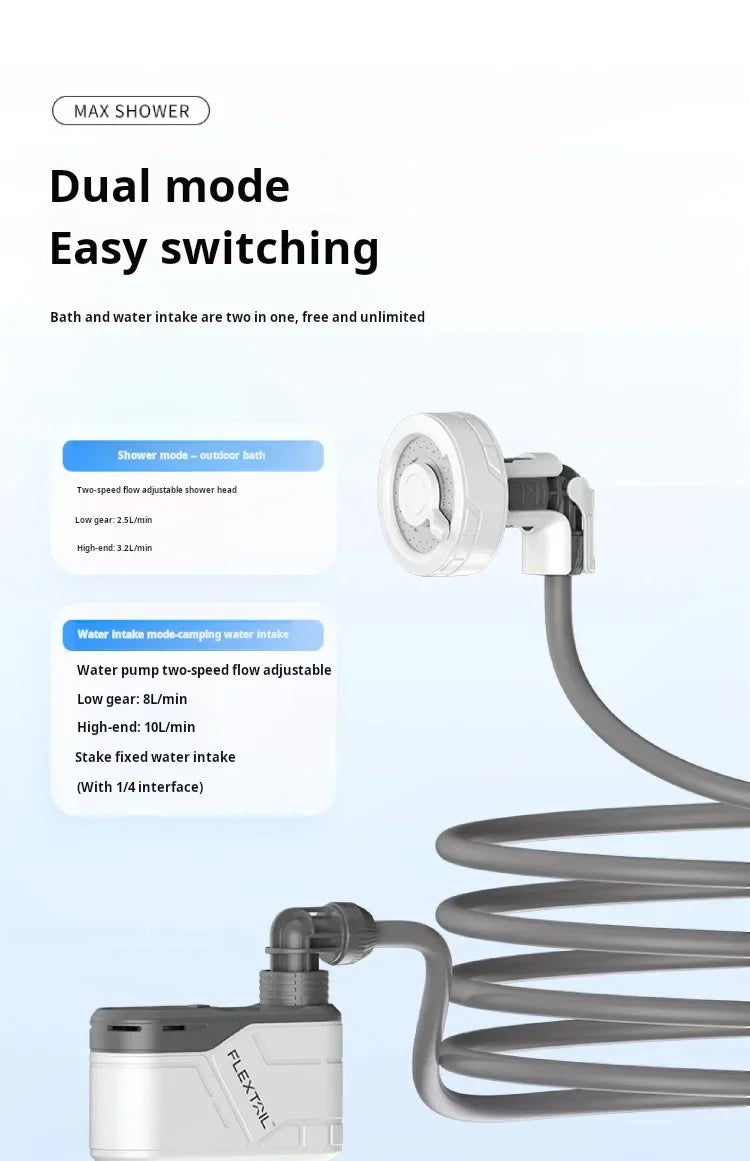 Flextail Max Shower lightweight 620g Outdoor Travel Camping Portable Shower IPX7 waterproof drop-proof Wireless Electric Shower