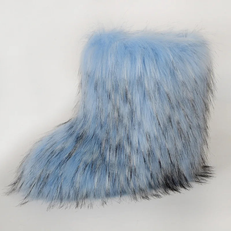 Women's Winter Snow Boots Outdoor Luxury Furry Faux Fox Fur Boots Woman Plush Warm Platform Shoes New Fashion Bottes Big Size 46