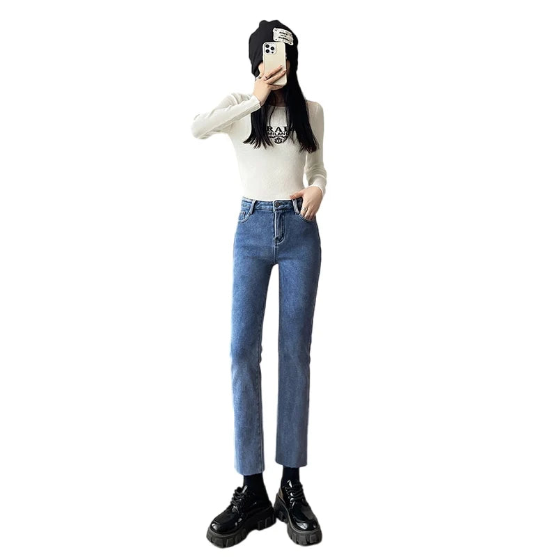 Womens Jeans Fleece Lined Thickened Winter Warm Straight Leg Loose Fit High Waist Slimming Trousers Y2k Clothes Y2k Jeans