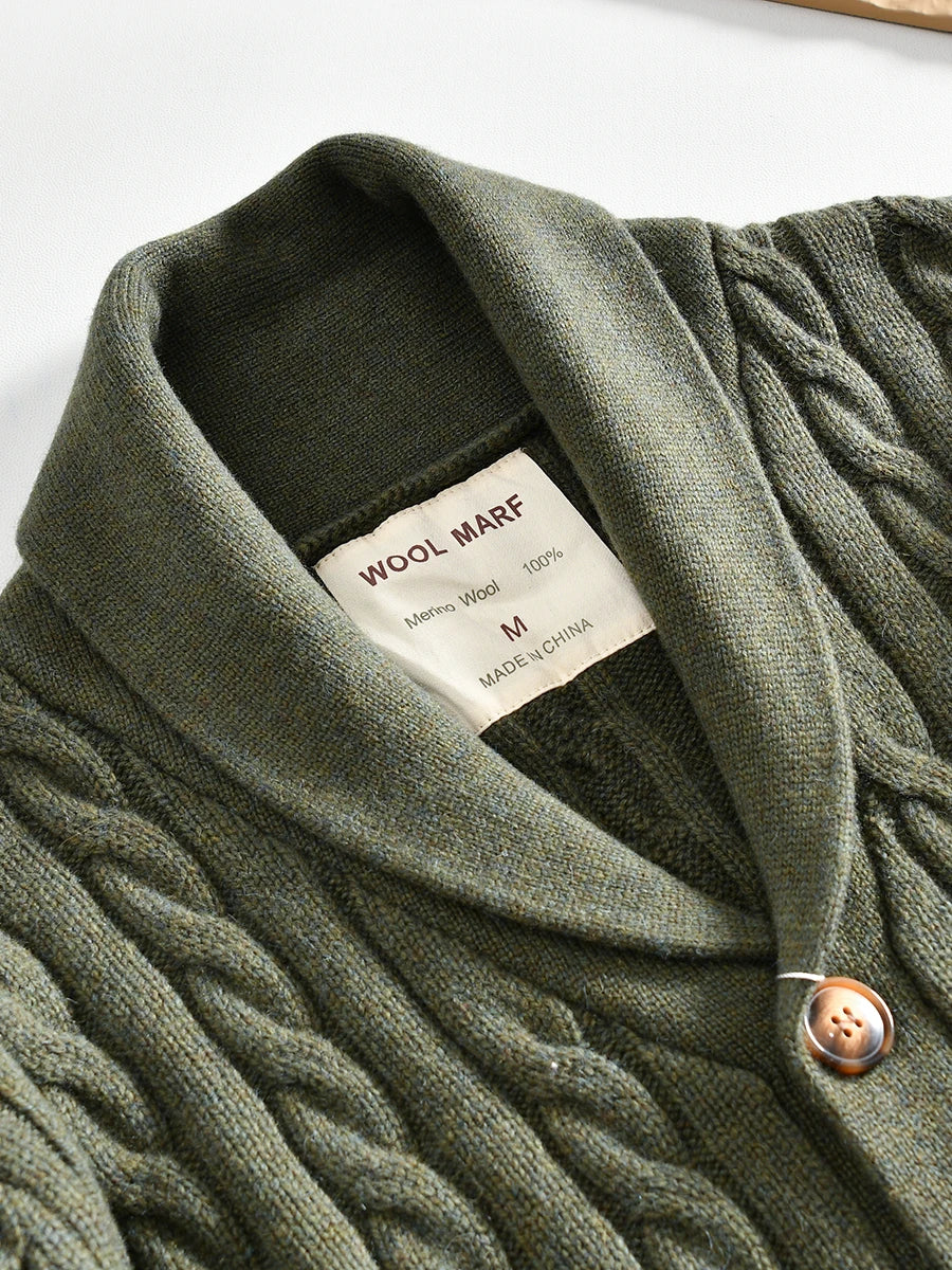 100% Wool Men's Scandinavian Style Shawl Collar Cardigan Nordic Knit Sweater Jacket for Autumn/Winter
