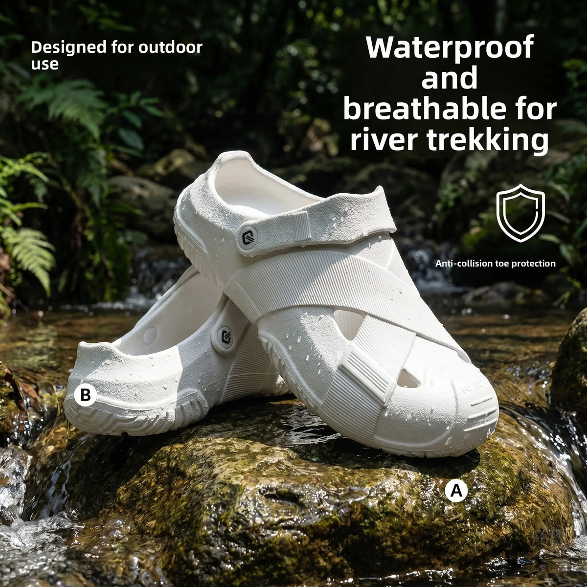 Men's Thick Bottom Sandals Full Coverage Outdoor Sports Waterproof Breathable Summer Slip-On Stream Trudging Beach Shoes