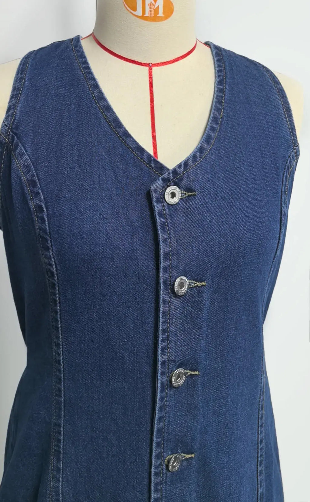 Women's Retro Spicy Girl Design Sleeveless Denim Dress Spring Summer Washed Denim Short Skirt High Waist V-neck Dress for Women