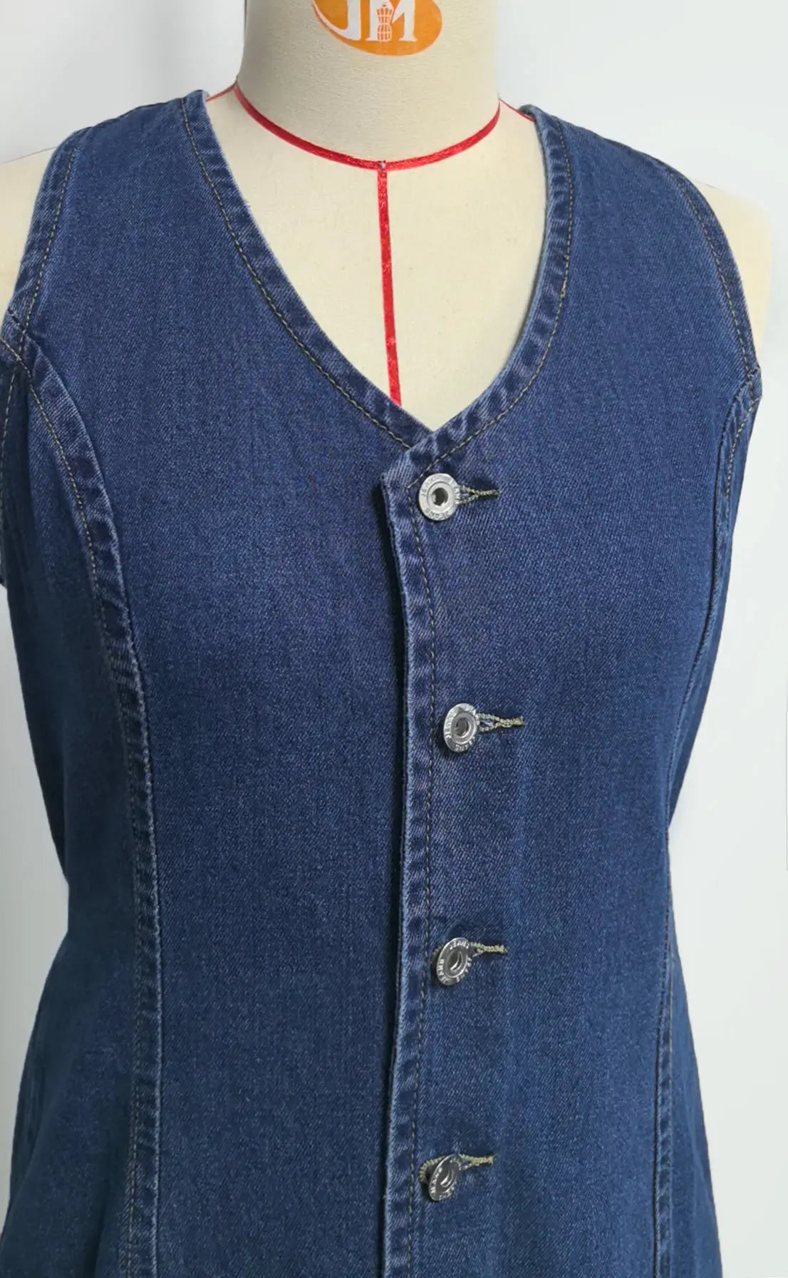Women's Retro Spicy Girl Design Sleeveless Denim Dress Spring Summer Washed Denim Short Skirt High Waist V-neck Dress for Women