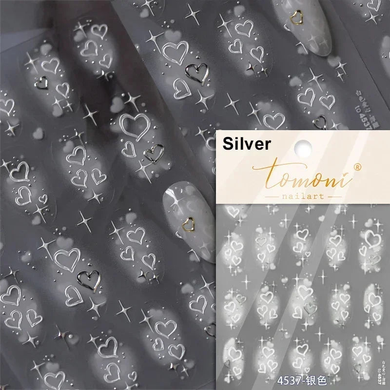 5D Gradient Love Gem Glitter Love Heart Colorful Cat's Eye Rhinestone Soft Self Adhesive Nail Art Stickers Shiny Manicure Decals