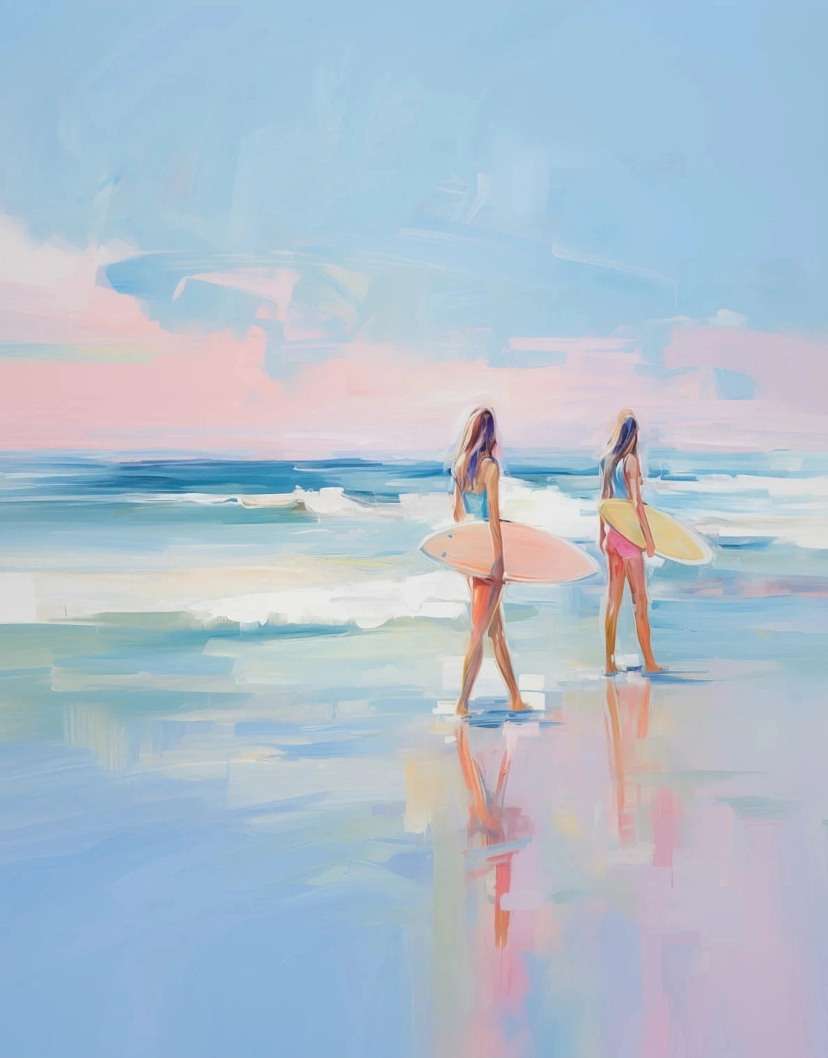 Pink Watercolor Ocean Waves Seascape Poster Oyster Shell Beach Umbrella Surfing Canvas Printing Wall Art Picture Home Decor