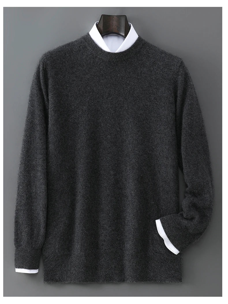 New Autumn And Winter Pure Wool Sweater Men's Round Neck Loose Thick Pullover Sweater Solid Color Cashmere Knitted Base Sweaters