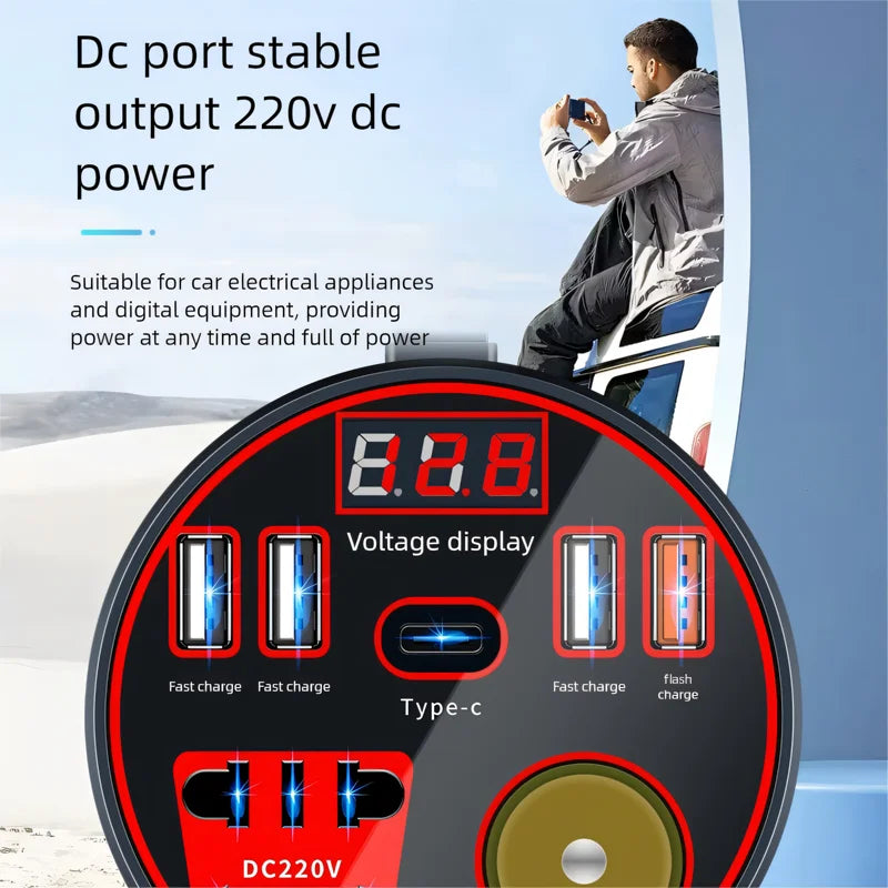 Car Power Inverter 12V / 24V to 220V Multi-Functional Power Converter LED Display Multi-Functional Car Socket Fast Charger