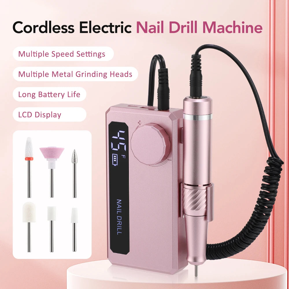New 45000RPM Professional Electric Nail Drill Machine Low Noise Rechargeable Nail File Nails Accessories Gel Nail Polish Sander