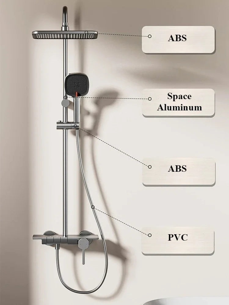 Grey Aluminum Shower Mixer Crane with Hand Shower Set Wall Mounted Bathroom Shower Faucet Set 3-way Rainlfall Showers System Set