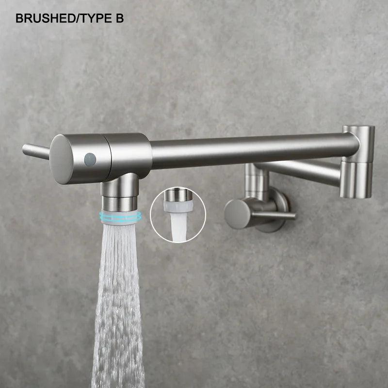 Brass Pot Filler Tap Wall Mount Foldable Kitchen Faucet Single Cold Single Hole Sink Tap Rotate Folding Spout Chrome Gold Black