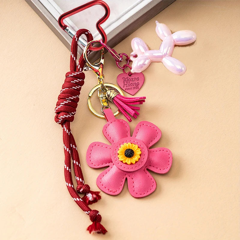Creative Key Pendant Leather Sunflower Braided Rope Handing Pendant Girl's Bag Charms Women Keyring Hanging Ornament