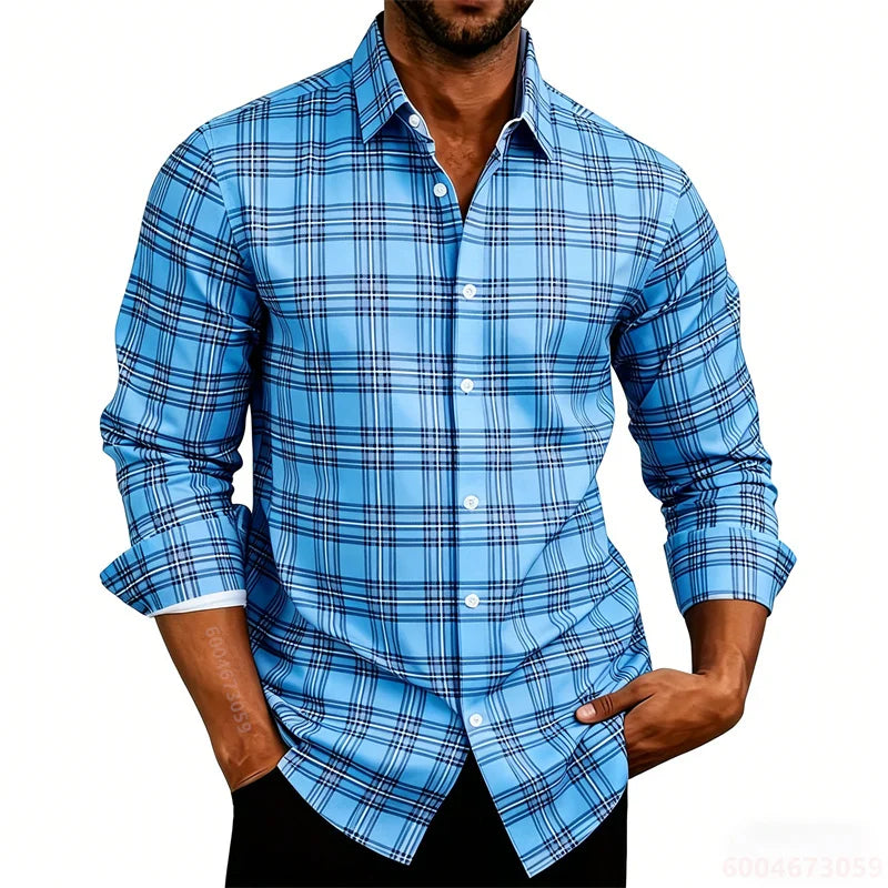 2026 New Men's Shirt Classic Plaid Long Sleeved Shirt Plaid Long Sleeved Formal Shirt Breathable and Comfortable XS-6XL Size