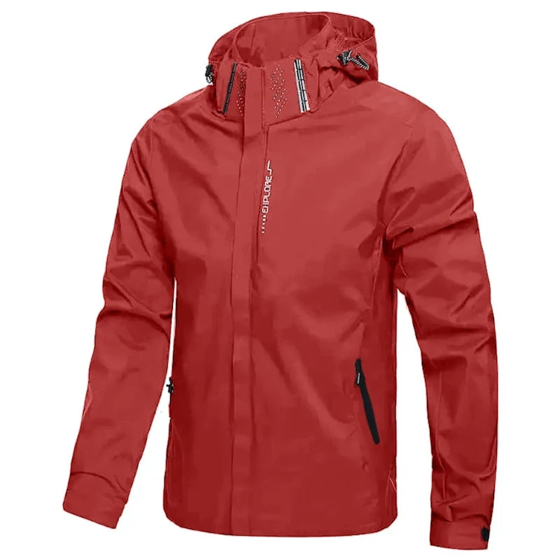 Mens Outdoor Waterproof Windproof Hooded Jacket Lightweight Cycling and Hiking Rain Coat Durable Work Wear Climbing Outerwear