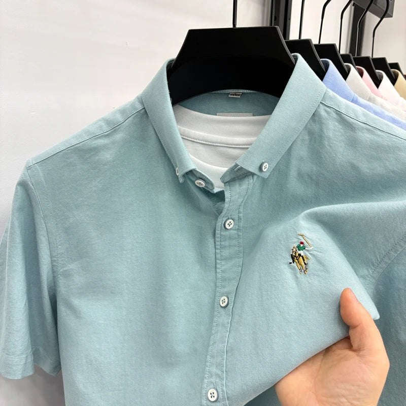 Short Sleeved Shirt Men's Summer New Item Pure Cotton High-end Brand Little Horse Logo Embroidered Casual Shirt