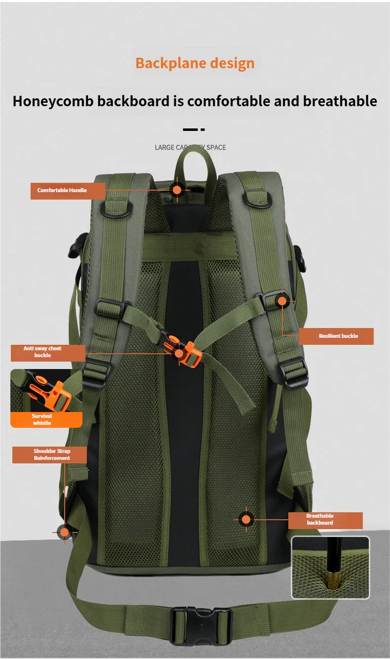 40L Travel Tactical Backpack Men Women Outdoor Travel Cycling Large Capacity Waterproof Lightweight Weight-Lifting Hiking Bag