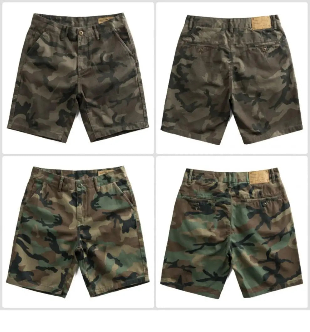 Men's Summer Camouflage Shorts Casual Khaki American Style Floral Pattern Slim Fit Five-Quarter Pants Loose Workwear Trousers