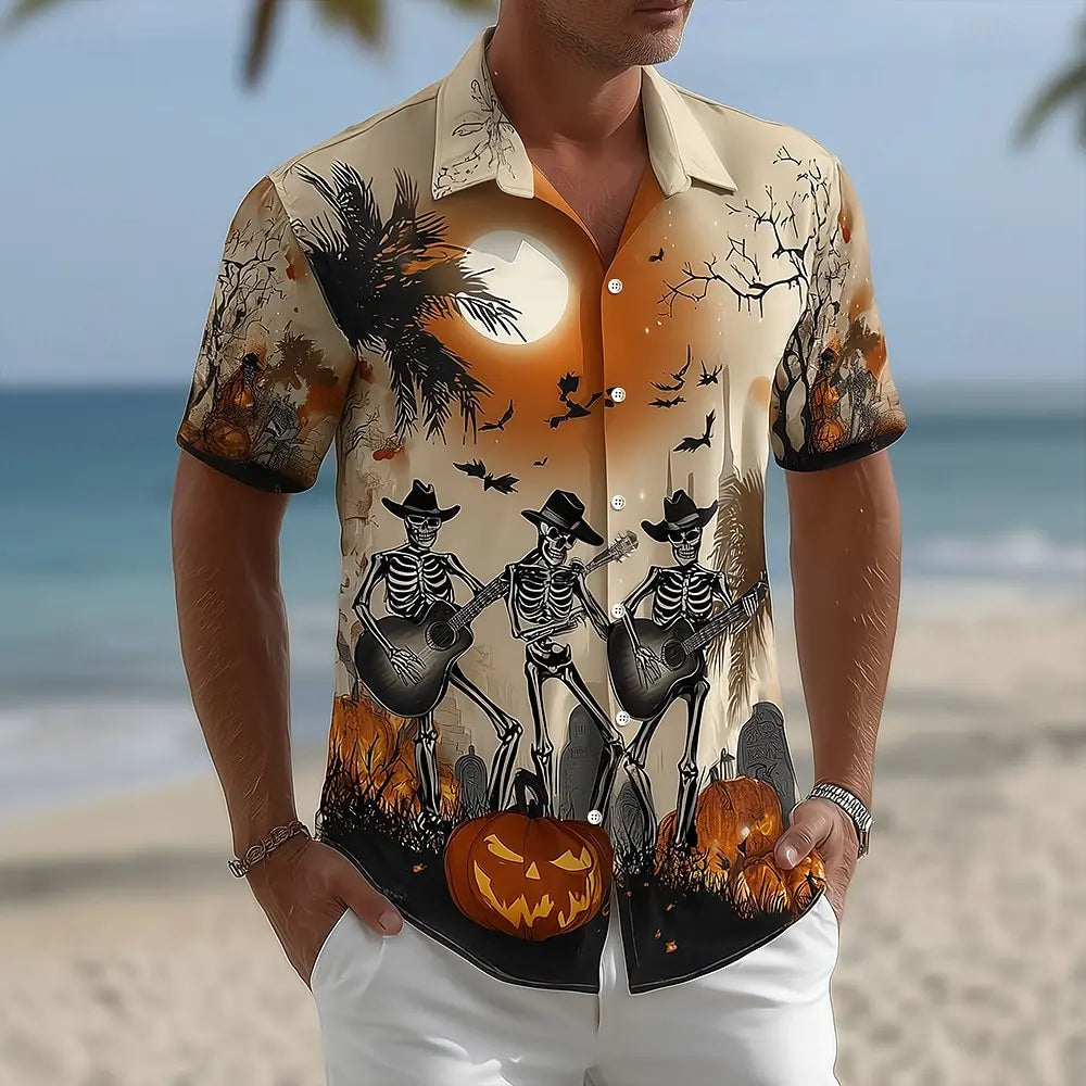 2025 Halloween Men's Halloween Themed Shirt Button Up Shirt Short Sleeve Dark Punk Gothic Style Holiday Streetwear Summer