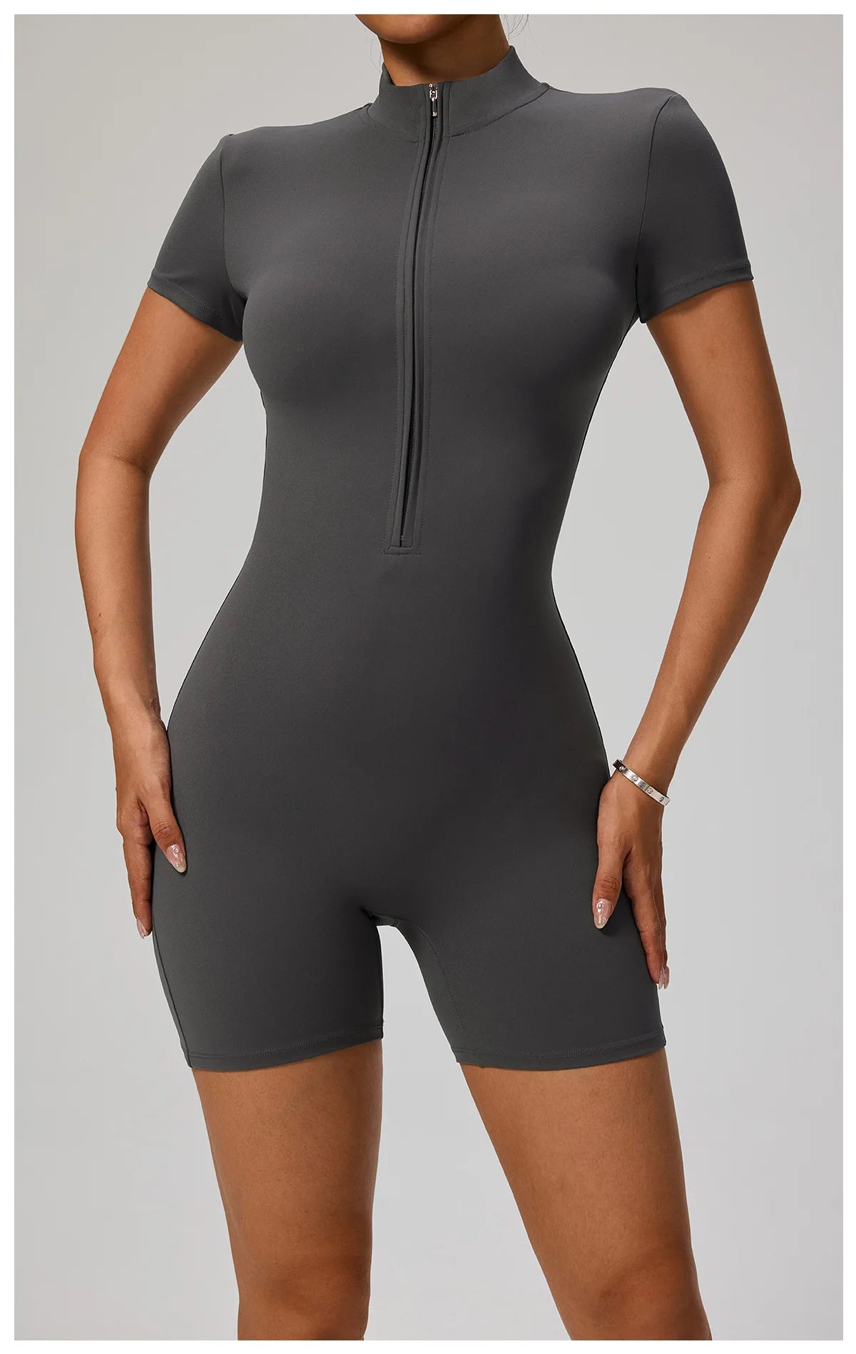 SOISOU Zipper Jumpsuit Women Short Sleeves Clothing Sportswear Woman Gym Yoga Sport Sets Nylon Workout Sets Women Tracksuit