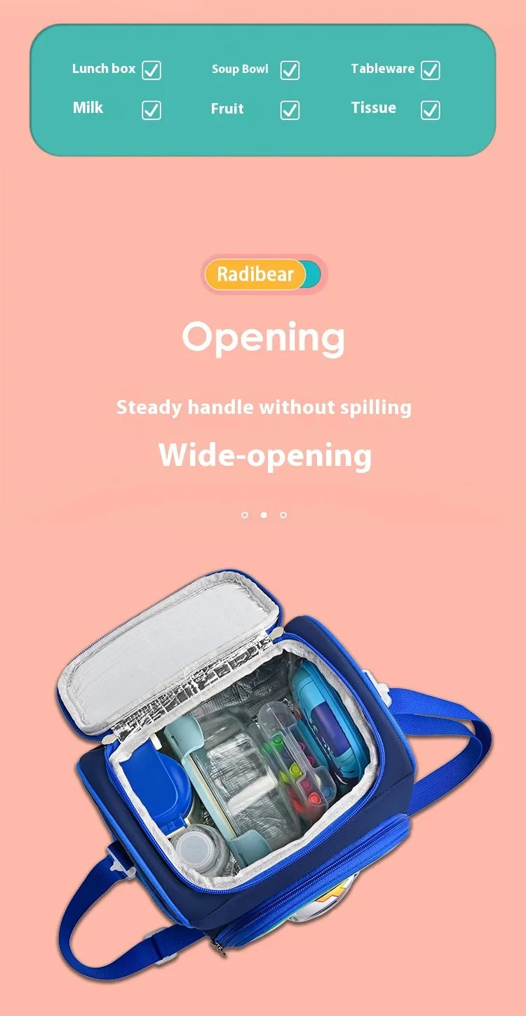 Lunch Bag for Boys Girl Cute Insulated Lunch Box Portable Meal Cooler with Adjustable Shoulder Strap for School Beach Picnic