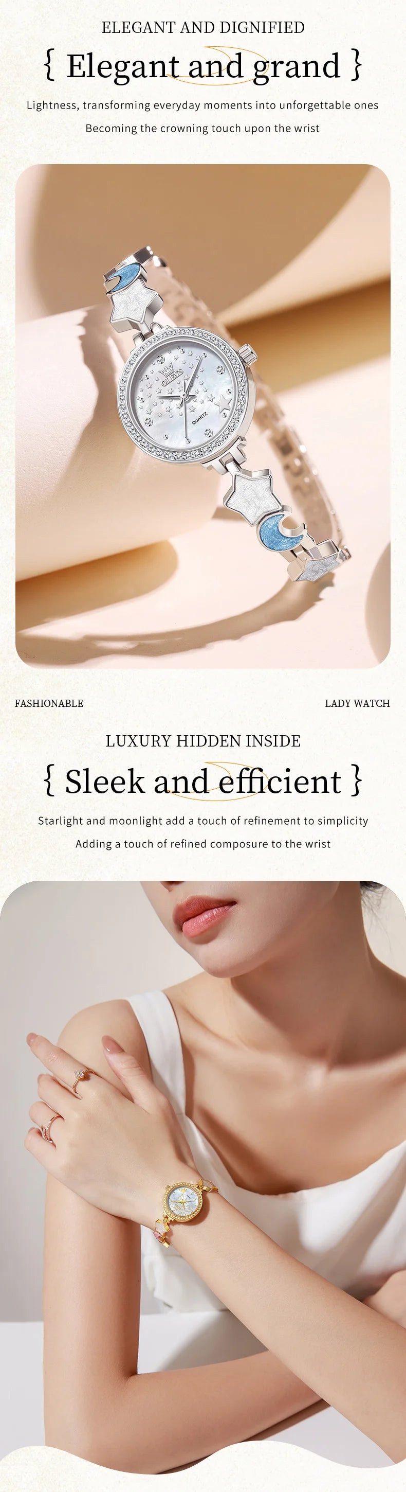 OLEVS Original Quartz Women's Watches Trendy Star Moon Diamond Dial Elegant Ladies Bracelet Wristwatches Luxury Woman Watch 5665