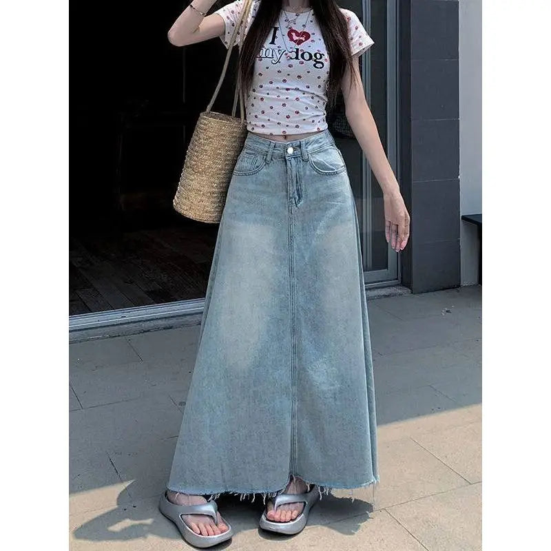 Retro High Waist Washed Denim Mini Skirt for Women plus Size Summer Fashionable Slimming Belly Covering Skirts