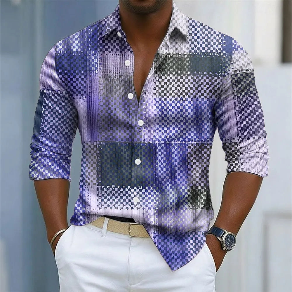 Men's Geometric Color Block Grid Plaid Patterns Shirt Button Up Shirt Long Sleeve Fashion Casual Fall 3D Print Collared Shirts