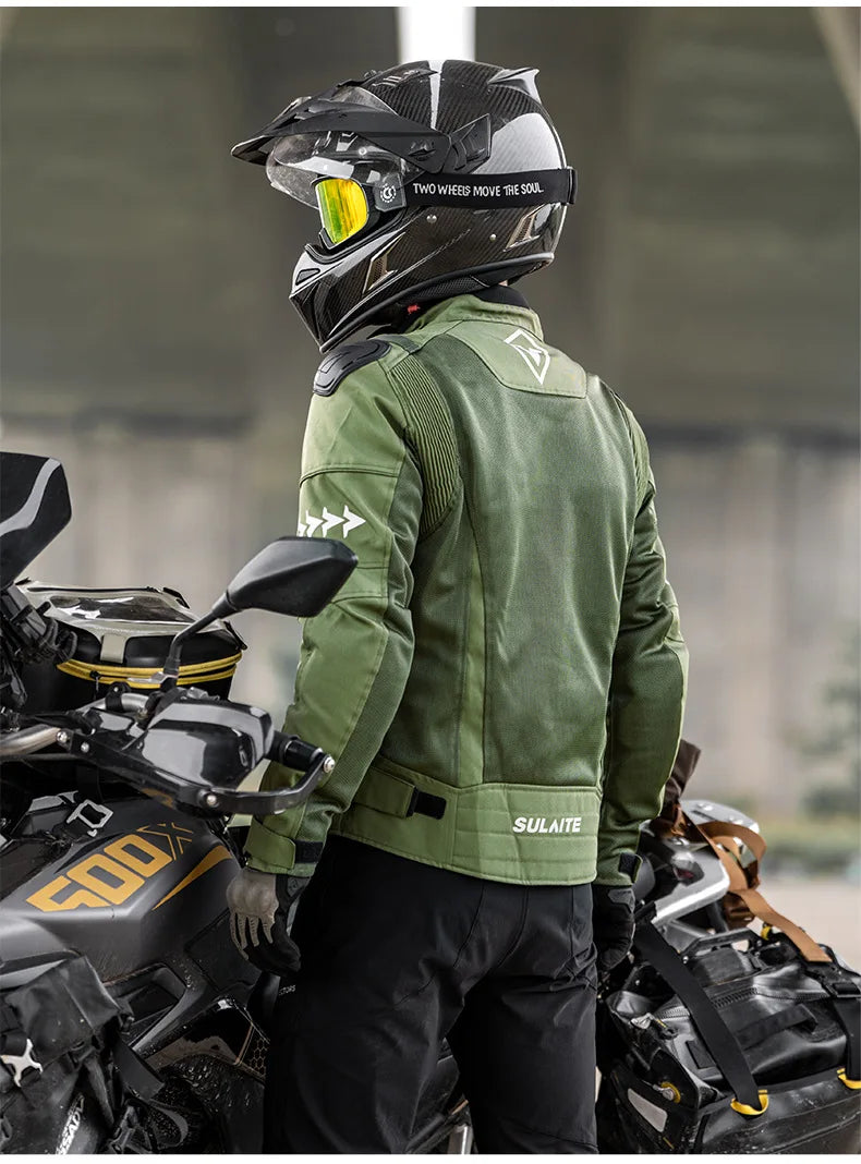 SULAITE Summer Motorcycle Jacket Suit Breathable Riding Gear Protective Racing Coat Motorbike Equipment for Men