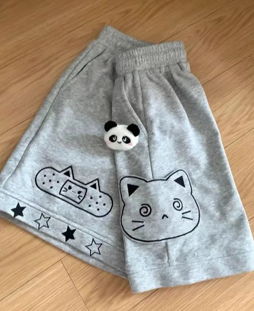Japanese Kawaii Shorts Women Sweet Cat Embroidery Short Pants Preppy Style Cute Anime Soft Girl Casual Wide Leg Shorts New