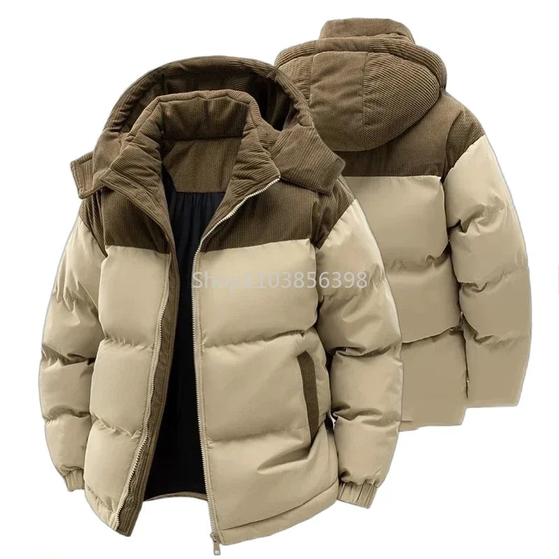 Men's Winter Jacket Hooded Casual Warm Cotton Jacket Thickened Fleece Lined Zipper Front Parka Winter Cold-Proof Coat Male 2026