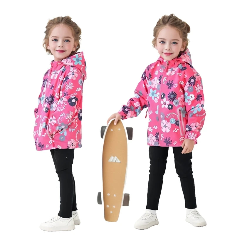 Dubbped New Fashion Spring  Autumn Jackets Rian Girls Coat Waterproof Windproof Windbreaker  Hooded Kids Clothes 3-12Y